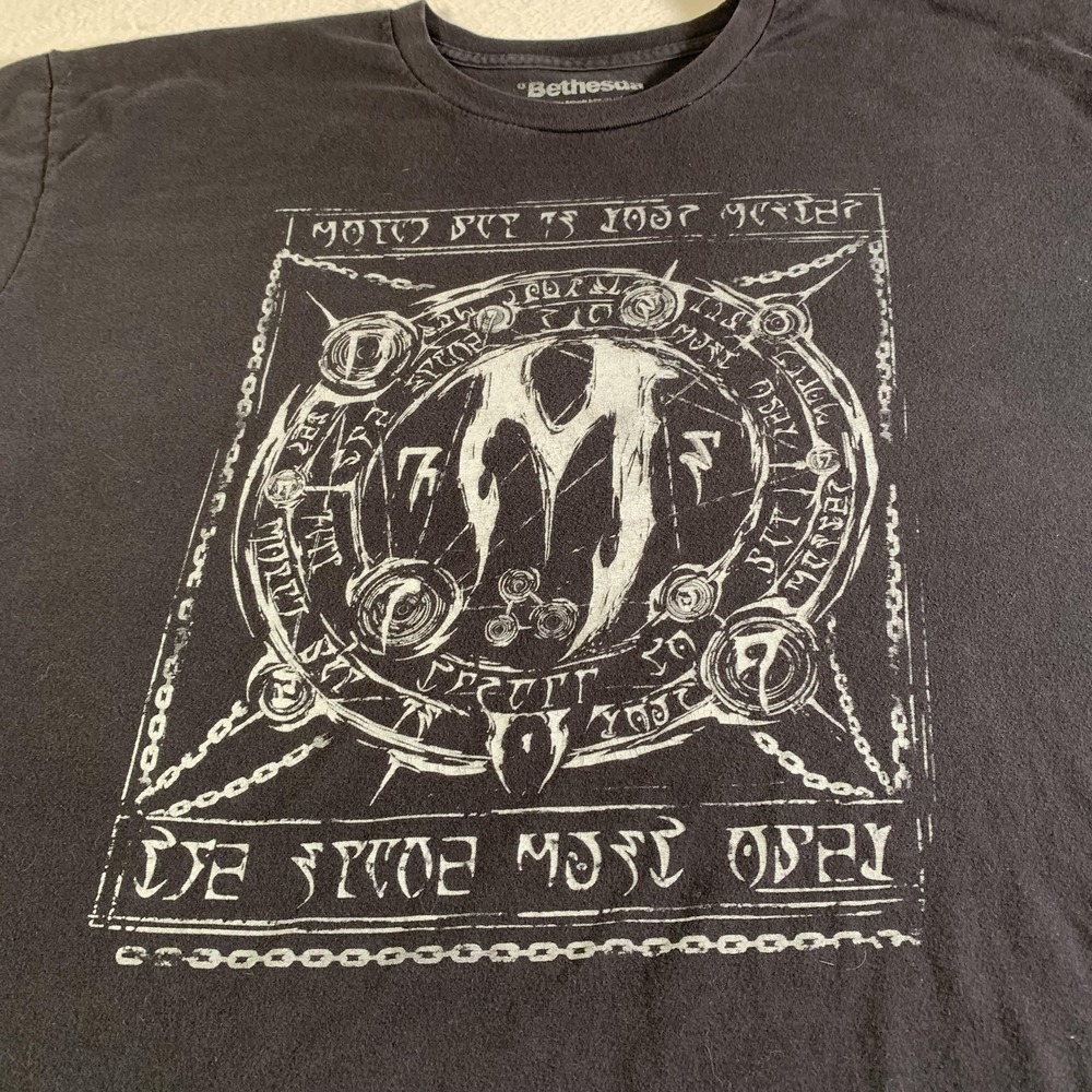 Bethesda Shirt Mens 2XL Black Arcane Magic Circle Rune Graphic Tee Video Game